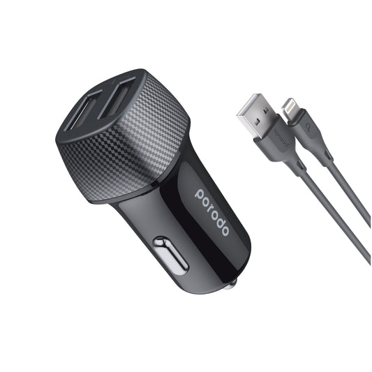 Porodo Car Charger Dual Port with Lightning Cable