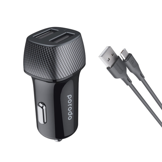 Porodo Car Charger Dual Port with Micro USB Cable