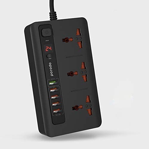 Porodo 3 Way Extension Board with 4 Fast Charging USB Ports