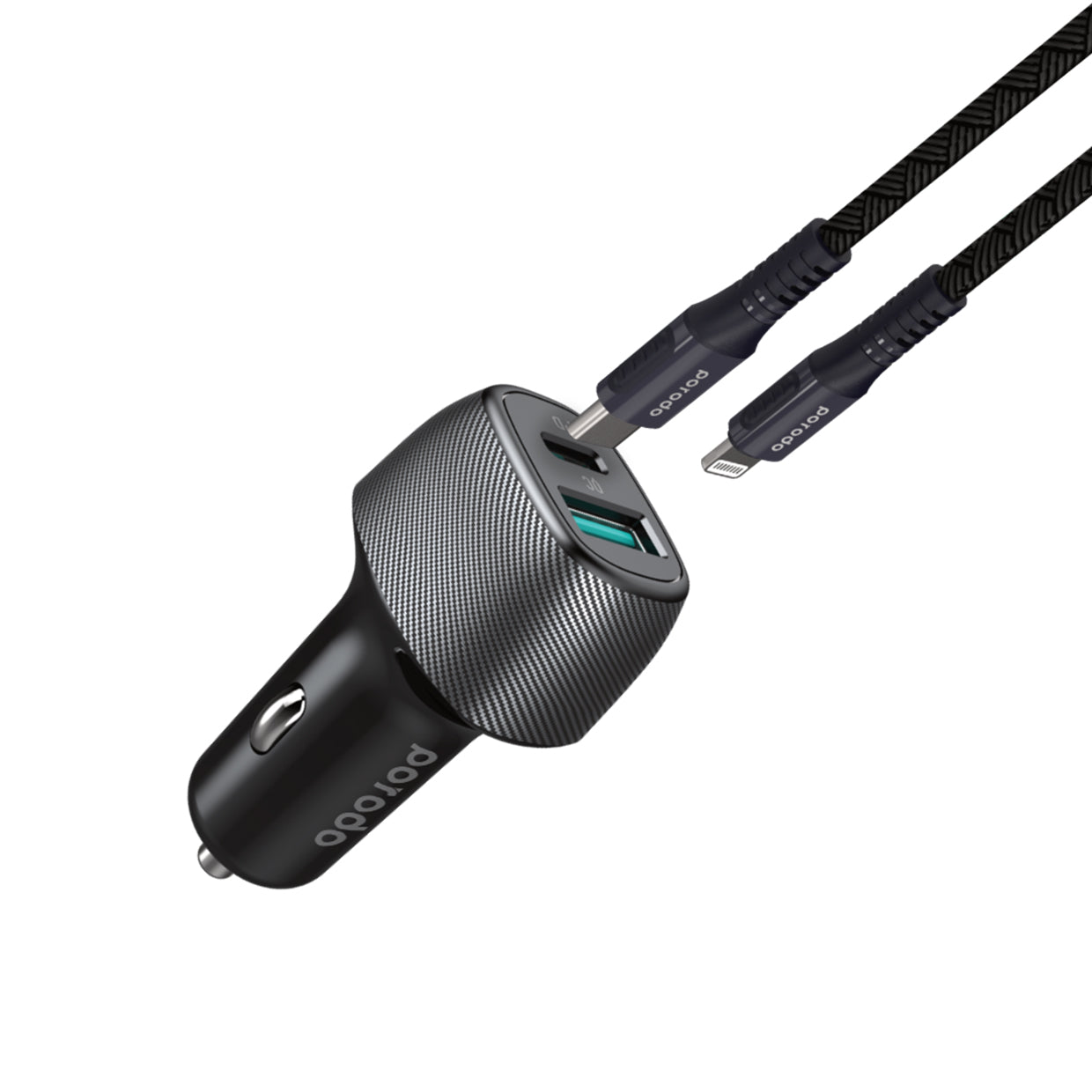 Porodo Dual Port Car Charger with Type-C to Lightning Cable