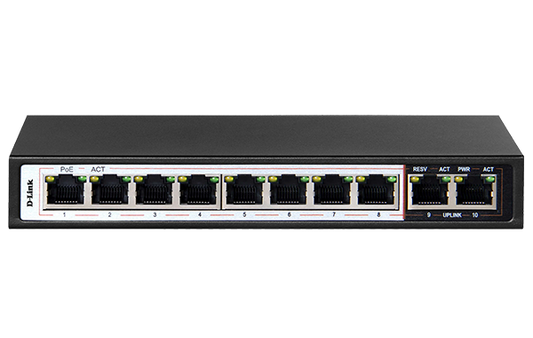 D Link 10 Port PoE with 2 Uplink Network Switch - DES-F1010P-E/B