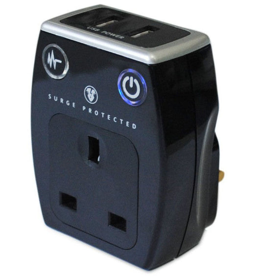 Dual USB Charger with Surge Protected UK Power Socket - SRGAUSBPB2