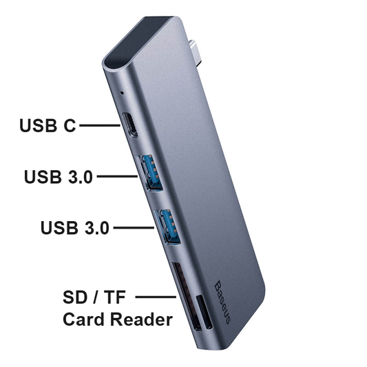 Baseus Harmonica 5 in 1 / 2x Type A 3.0 / PD / SD & TF Reader - USB C Hub